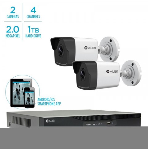Alibi Witness 2 MP 2-Camera 100' IR IP Security Bundle, with 4-Channel NVR and 1TB HDD