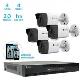 Alibi Witness 2 MP 4-Camera 100' IR IP Outdoor Security System, with 4-Channel NVR and 1TB HDD