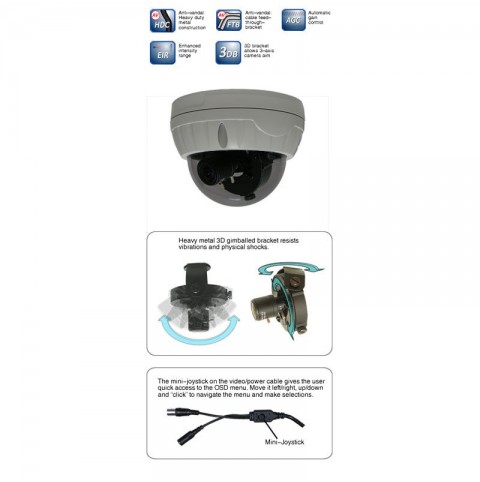 960H Anti-Vandal Outdoor Dome Camera with OSD Menu