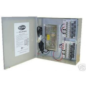 This UL listed wall mount power supply is housed in a metal cabinet. It has eight (8) individually fused outputs and a status LED.