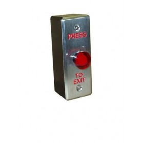 This red illuminated button is mounted on a back box that is designed to rest on the surface of the wall.