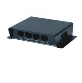 This hub connects power and video signals to RJ-style (RJ45) connectors for transfer to cameras.