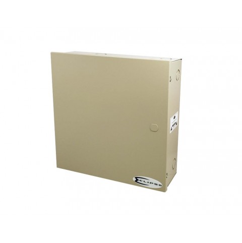 This UL listed wall mount power supply is housed in a metal cabinet.