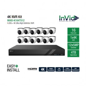 INVID-K164T512: 16 Channel NVR with 4 TB +(12) 5-Megapixel Cameras