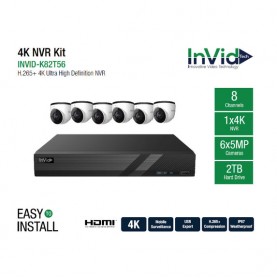 INVID-K82T56: 8 Channel NVR with 2 TB + (6) 5-Megapixel Cameras