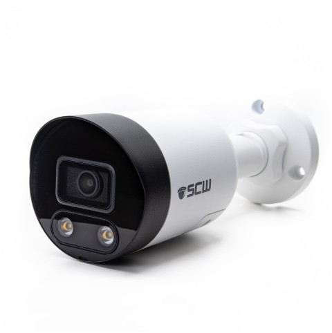 4K (8MP = 4x1080P) Wide Angle (112°) Fixed Lens Mini Bullet Camera with Micro-SD Card, Active Deterrence Lights, Speaker and Mic