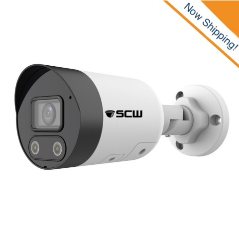 4K (8MP = 4x1080P) Wide Angle (112°) Fixed Lens Mini Bullet Camera with Micro-SD Card, Active Deterrence Lights, Speaker and Mic